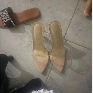 SHUZIA Women's Minimalist Clear Double Band Lucite Heeled Sandals Size 6